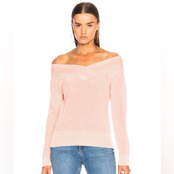 rag & bone | Women's Dawn Off The Shoulder Long Sleeve Sweater Size Medium Pink - Picture 2 of 8